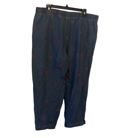Denim Lobster Embroidered Capri Pants Womans L Elastic Tie Waist Nautical Beachy - Picture 10 of 11